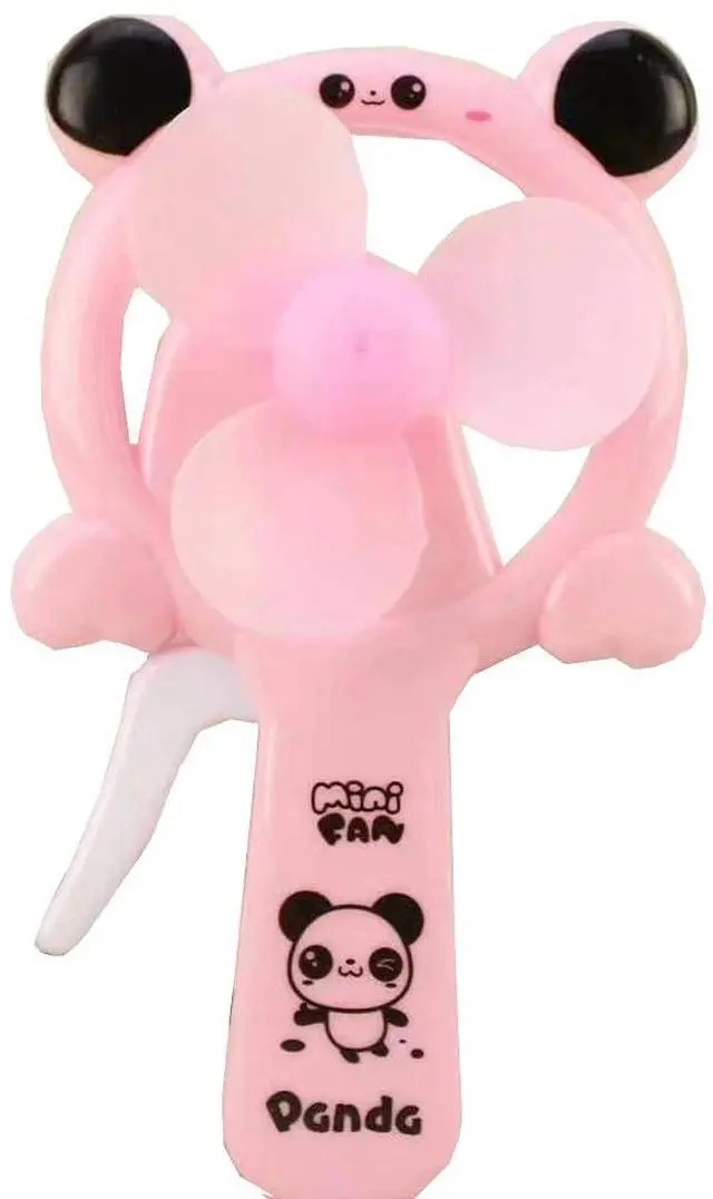 Main image of Skystal, Mini Portable Pure Manual Panda Pattern Handheld Fan, Plastic Personal Student Fan, Kids Children Hand Press Manual Cooling Fan for Travel Office Room Household Indoor and Outdoor (Pink)