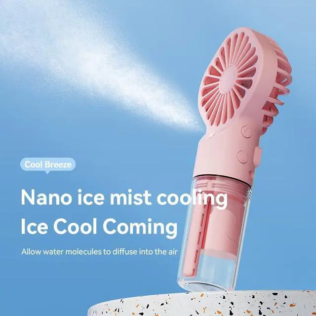 Alt view image 2 of 7 - Luxmars Portable Misting Fan Handheld Fan Rechargeable Battery Small Personal Mister Fan 4 Speed Mini Fan with Spray for Women Men Outdoor Camping Home Office TravelWhite