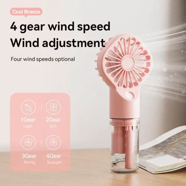 Alt view image 4 of 7 - Luxmars Portable Misting Fan Handheld Fan Rechargeable Battery Small Personal Mister Fan 4 Speed Mini Fan with Spray for Women Men Outdoor Camping Home Office TravelWhite