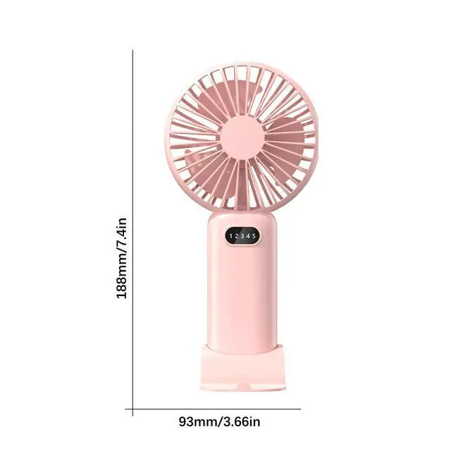 Alt view image 6 of 6 - Portable Handheld Fan for Travel, Outdoor USB Fans with LED Digital Display Quiet Small Desk Fans with 5 Speed for Office Outdoor Sport Home Traveling, Makeup Fan (Pink)