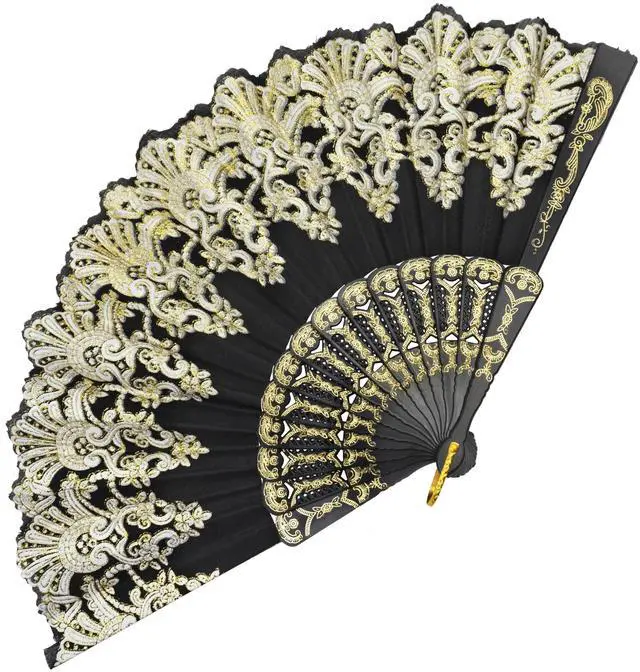 Main image of EOSAU Hand Fan Foldable, Decorative Folding Fans for Women, Black | Lightweight & Portable, Handheld Chinese Fan, Cooling Tool for Hot Flash, Church, Party, Wedding, Dancing, Indoor and Outdoor