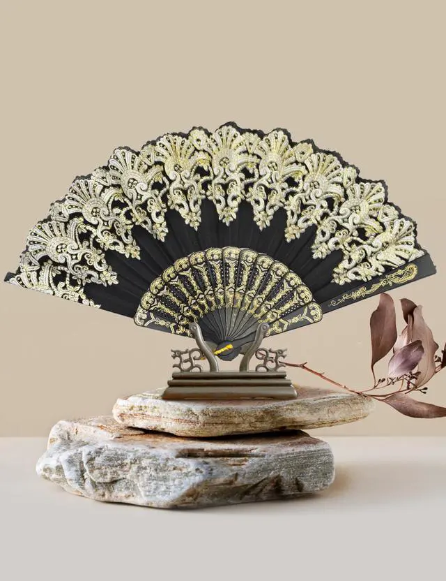 Alt view image 3 of 7 - EOSAU Hand Fan Foldable, Decorative Folding Fans for Women, Black | Lightweight & Portable, Handheld Chinese Fan, Cooling Tool for Hot Flash, Church, Party, Wedding, Dancing, Indoor and Outdoor