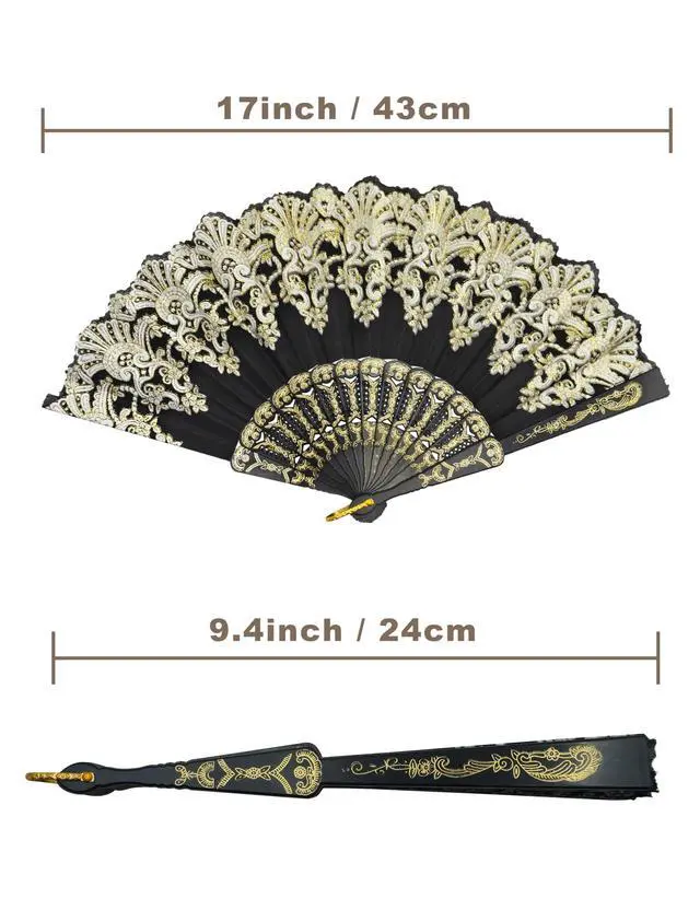 Alt view image 4 of 7 - EOSAU Hand Fan Foldable, Decorative Folding Fans for Women, Black | Lightweight & Portable, Handheld Chinese Fan, Cooling Tool for Hot Flash, Church, Party, Wedding, Dancing, Indoor and Outdoor