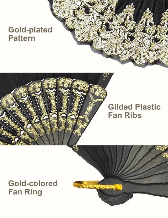 Alt view image 2 of 7 - EOSAU Hand Fan Foldable, Decorative Folding Fans for Women, Black | Lightweight & Portable, Handheld Chinese Fan, Cooling Tool for Hot Flash, Church, Party, Wedding, Dancing, Indoor and Outdoor