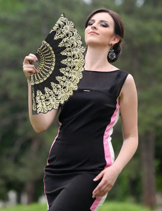 Alt view image 7 of 7 - EOSAU Hand Fan Foldable, Decorative Folding Fans for Women, Black | Lightweight & Portable, Handheld Chinese Fan, Cooling Tool for Hot Flash, Church, Party, Wedding, Dancing, Indoor and Outdoor