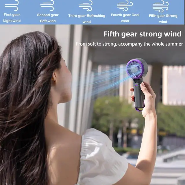 Alt view image 3 of 7 - fuliying Portable Handheld Turbo Fan,Mini Foldable Fan,Small Fans,Neck Hanging,Rechargeable Battery,5 Wind Speed Settings,with Cooling Function,Suitable for Summer,Travel,Beach,Mountaineering