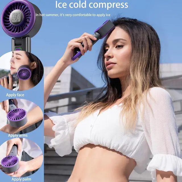 Alt view image 2 of 7 - fuliying Portable Handheld Turbo Fan,Mini Foldable Fan,Small Fans,Neck Hanging,Rechargeable Battery,5 Wind Speed Settings,with Cooling Function,Suitable for Summer,Travel,Beach,Mountaineering
