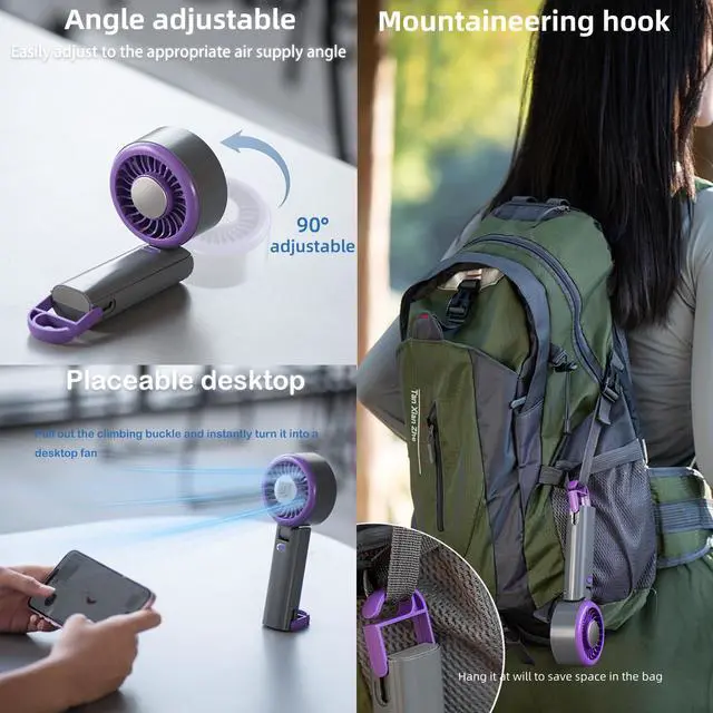 Alt view image 5 of 7 - fuliying Portable Handheld Turbo Fan,Mini Foldable Fan,Small Fans,Neck Hanging,Rechargeable Battery,5 Wind Speed Settings,with Cooling Function,Suitable for Summer,Travel,Beach,Mountaineering