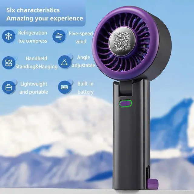 Alt view image 6 of 7 - fuliying Portable Handheld Turbo Fan,Mini Foldable Fan,Small Fans,Neck Hanging,Rechargeable Battery,5 Wind Speed Settings,with Cooling Function,Suitable for Summer,Travel,Beach,Mountaineering