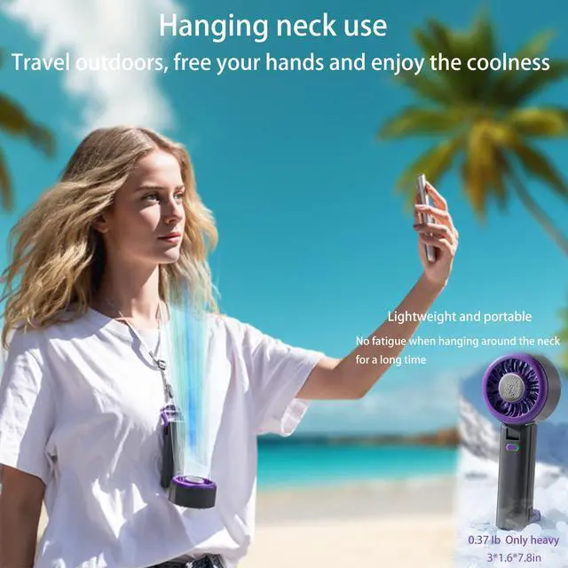 Alt view image 4 of 7 - fuliying Portable Handheld Turbo Fan,Mini Foldable Fan,Small Fans,Neck Hanging,Rechargeable Battery,5 Wind Speed Settings,with Cooling Function,Suitable for Summer,Travel,Beach,Mountaineering