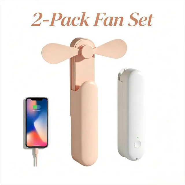Alt view image 2 of 7 - Inflapop 2 Pack (Pink & White) Handheld Fan 3-in-1 Multifunctional Portable Mini Fan with Emergency Phone Charging 3 Speed Airflow Rechargeable for Travel Shopping Outdoor Use