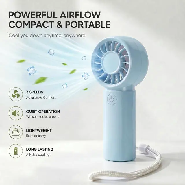 Alt view image 2 of 7 - Jerjerboo Portable Handheld Mini Fan, 3 Speeds 12000RPM Personal Cooling Fan,Mini Fan with Lanyard for Makeup,Blue
