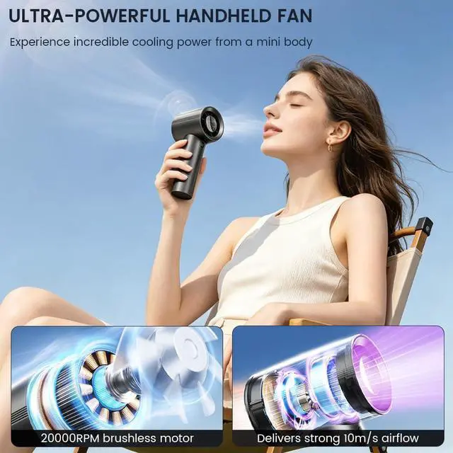 Alt view image 2 of 7 - Dexmary Mini Handheld Portable Fan, 199 Speeds Strong Airflow, 4000mAh Rechargeable Mini Fan with LED Digital Display, Pocket Personal Fan, USB C Small Fan for Travel Camping Outdoor Makeup