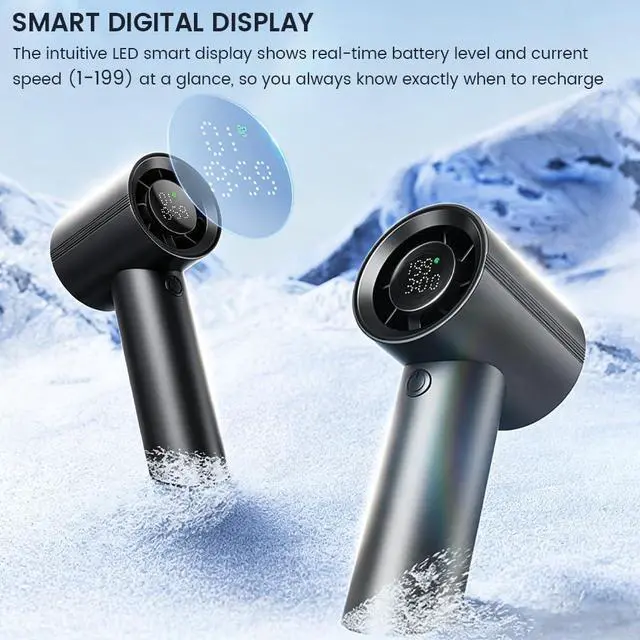 Alt view image 4 of 7 - Dexmary Mini Handheld Portable Fan, 199 Speeds Strong Airflow, 4000mAh Rechargeable Mini Fan with LED Digital Display, Pocket Personal Fan, USB C Small Fan for Travel Camping Outdoor Makeup