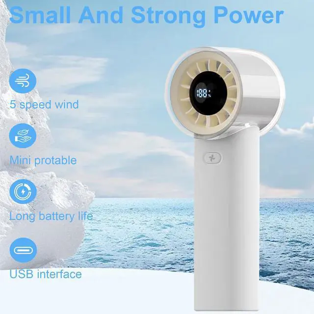 Alt view image 2 of 7 - Poyiccot Handheld Fans, Powerful Portable Fan, Speed (1-100) Cooling Wind Mini Fan, 3000mAh USB Rechargeable, Digital Display, Personal Small Portable Fans for Travel/Outdoor/Home/Office, White
