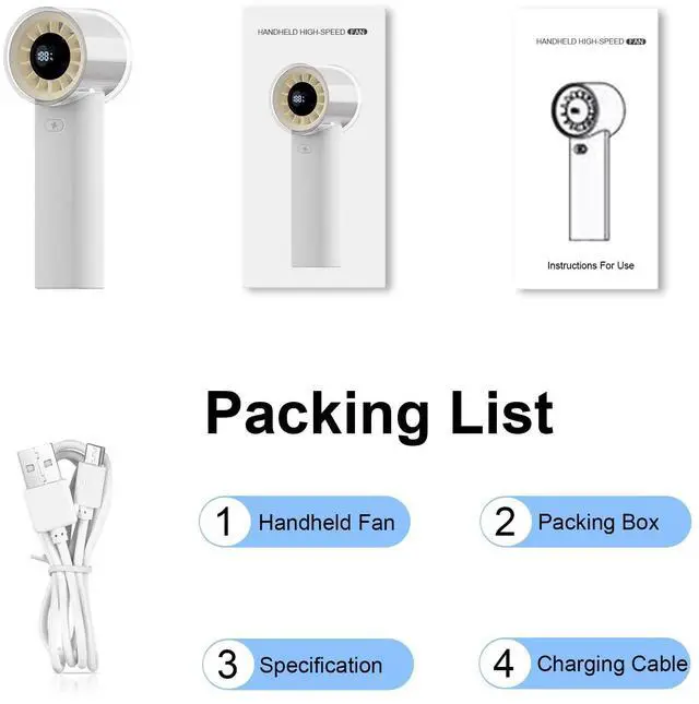 Alt view image 7 of 7 - Poyiccot Handheld Fans, Powerful Portable Fan, Speed (1-100) Cooling Wind Mini Fan, 3000mAh USB Rechargeable, Digital Display, Personal Small Portable Fans for Travel/Outdoor/Home/Office, White