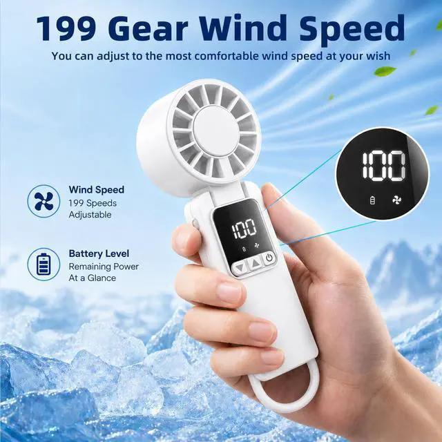 Alt view image 3 of 7 - vimeepro Portable HandHeld Fan 6000mAh,USB-C Rechargeable Fans with 1-199 Speeds Adjustment,Mini Fan Foldable Desk Desktop Fans with LED Display for Outdoor Camping/Office/Travel/Women/Gifts(White)