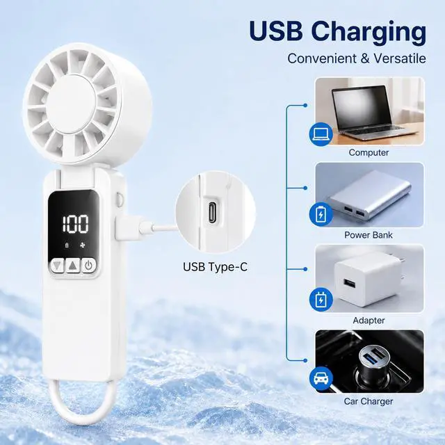 Alt view image 4 of 7 - vimeepro Portable HandHeld Fan 6000mAh,USB-C Rechargeable Fans with 1-199 Speeds Adjustment,Mini Fan Foldable Desk Desktop Fans with LED Display for Outdoor Camping/Office/Travel/Women/Gifts(White)