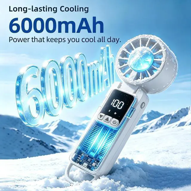 Alt view image 2 of 7 - vimeepro Portable HandHeld Fan 6000mAh,USB-C Rechargeable Fans with 1-199 Speeds Adjustment,Mini Fan Foldable Desk Desktop Fans with LED Display for Outdoor Camping/Office/Travel/Women/Gifts(White)