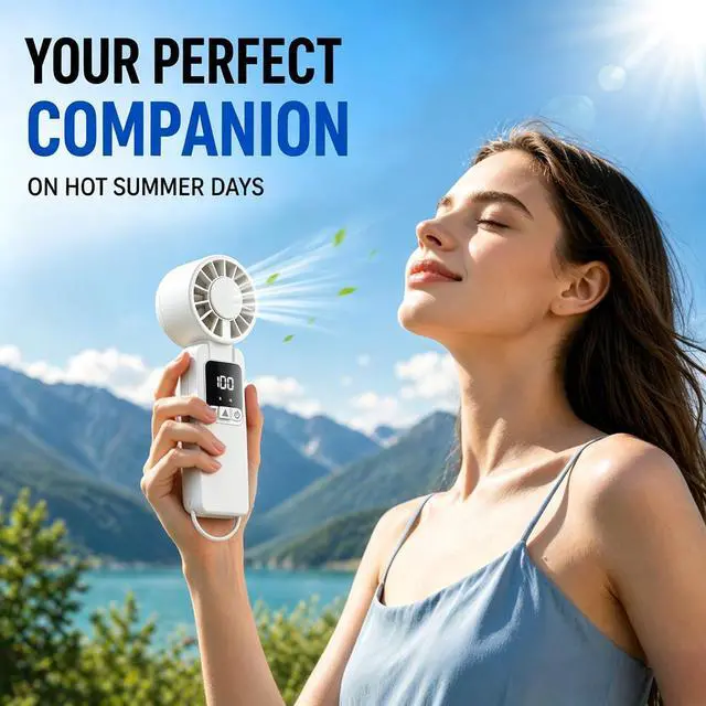 Alt view image 7 of 7 - vimeepro Portable HandHeld Fan 6000mAh,USB-C Rechargeable Fans with 1-199 Speeds Adjustment,Mini Fan Foldable Desk Desktop Fans with LED Display for Outdoor Camping/Office/Travel/Women/Gifts(White)