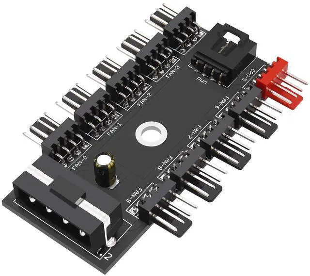 Main image of Fan Hub Splitter Extension Cable, 1 to 10 Way Fan Power Supply 4 Pin ATX Powered PWM PC Motherboard Case Fan Power Adapter Extension Cord Hub for Desktop Computer Case 4-Pin and 3-Pin Cooling Fans