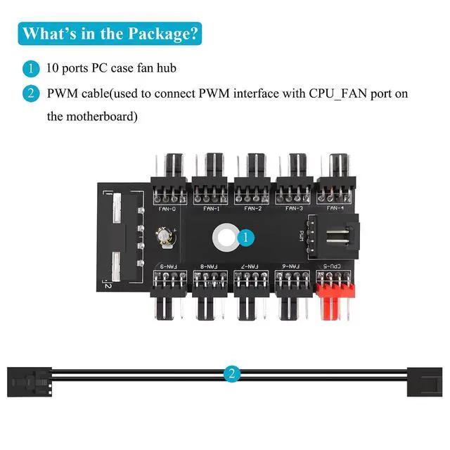 Alt view image 6 of 6 - Fan Hub Splitter Extension Cable, 1 to 10 Way Fan Power Supply 4 Pin ATX Powered PWM PC Motherboard Case Fan Power Adapter Extension Cord Hub for Desktop Computer Case 4-Pin and 3-Pin Cooling Fans