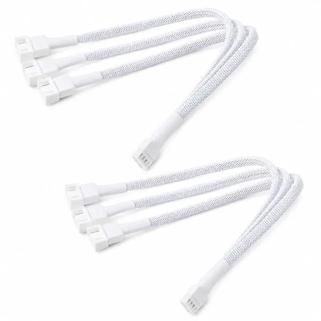 Main image of 2 Pack 4 Pin PWM Fan Splitter Cable, White | 4 Pin PWM, 1 to 3 Ways, 10.6 Inch Length, Compatible with 3Pin and 4Pin Fans, for CPU Cooling, PC Case, and Chassis Fans