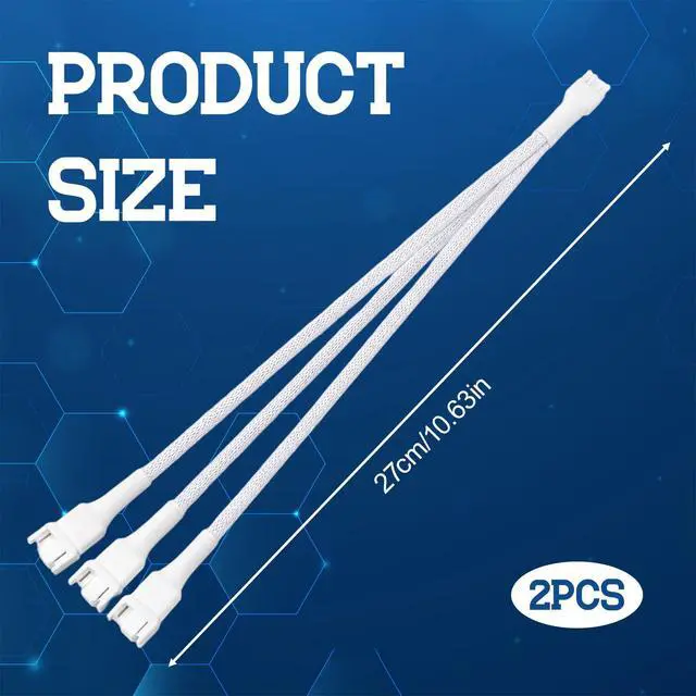Alt view image 2 of 7 - 2 Pack 4 Pin PWM Fan Splitter Cable, White | 4 Pin PWM, 1 to 3 Ways, 10.6 Inch Length, Compatible with 3Pin and 4Pin Fans, for CPU Cooling, PC Case, and Chassis Fans