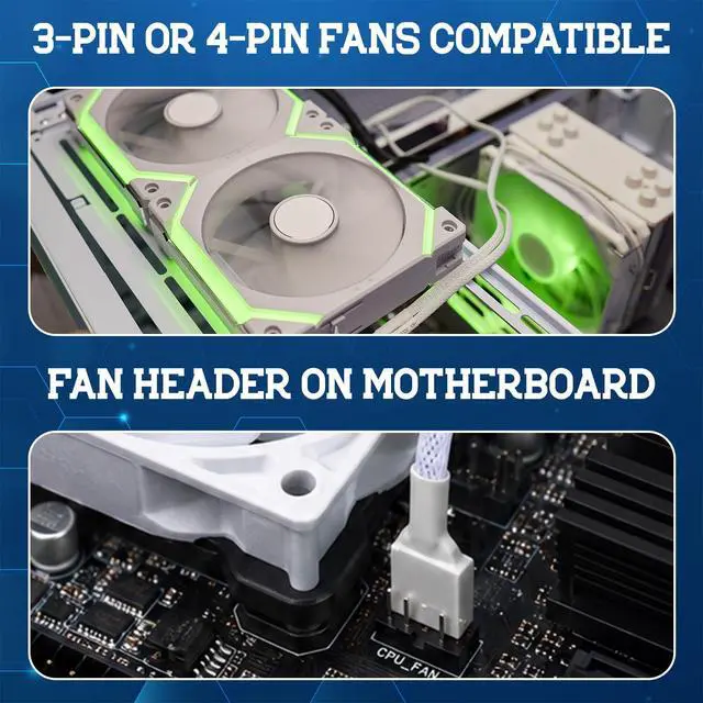 Alt view image 6 of 7 - 2 Pack 4 Pin PWM Fan Splitter Cable, White | 4 Pin PWM, 1 to 3 Ways, 10.6 Inch Length, Compatible with 3Pin and 4Pin Fans, for CPU Cooling, PC Case, and Chassis Fans