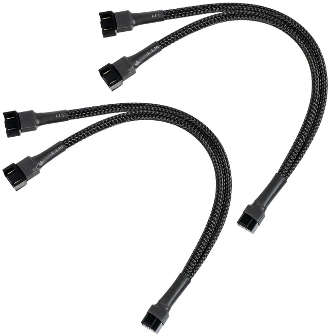 Main image of 2 Way PWM Fan Splitter Cable 1 to 2 Fan Splitter 4 Pin 2-Way Converter PC Fans Splitters Fans Extension Cable for Computer Case, Black Sleeved, 10.6inch/27cm