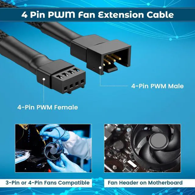 Alt view image 3 of 7 - 2 Way PWM Fan Splitter Cable 1 to 2 Fan Splitter 4 Pin 2-Way Converter PC Fans Splitters Fans Extension Cable for Computer Case, Black Sleeved, 10.6inch/27cm
