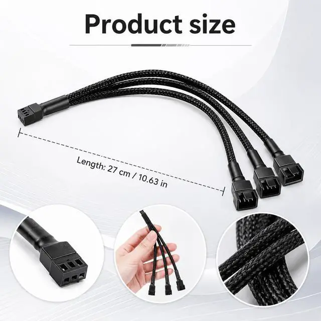 Alt view image 2 of 7 - 3 Pcs PC Fan Splitter 4 Pin PWM Fan Splitter Cable | 1 to 3 Way PC Extension Cable 11 Inch PWM Fans Splitters for ATX Case 4-Pin 3-Pin Cooling Fans