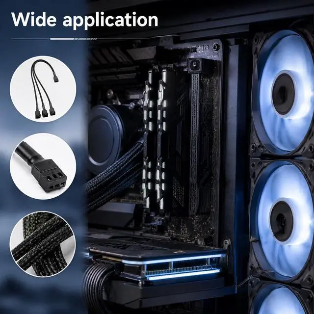 Alt view image 4 of 7 - 3 Pcs PC Fan Splitter 4 Pin PWM Fan Splitter Cable | 1 to 3 Way PC Extension Cable 11 Inch PWM Fans Splitters for ATX Case 4-Pin 3-Pin Cooling Fans