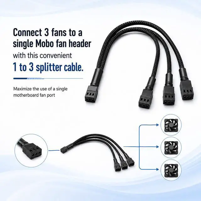 Alt view image 5 of 7 - 3 Pcs PC Fan Splitter 4 Pin PWM Fan Splitter Cable | 1 to 3 Way PC Extension Cable 11 Inch PWM Fans Splitters for ATX Case 4-Pin 3-Pin Cooling Fans