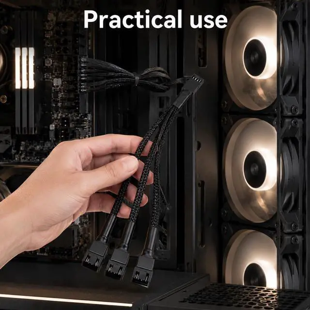 Alt view image 7 of 7 - 3 Pcs PC Fan Splitter 4 Pin PWM Fan Splitter Cable | 1 to 3 Way PC Extension Cable 11 Inch PWM Fans Splitters for ATX Case 4-Pin 3-Pin Cooling Fans