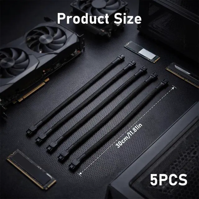 Alt view image 2 of 7 - Viliqiou 5-Pack 12" PWM Fan Splitter, 4 Pin PC Fan Extension Cable, Black Sleeved PC Cable Extension