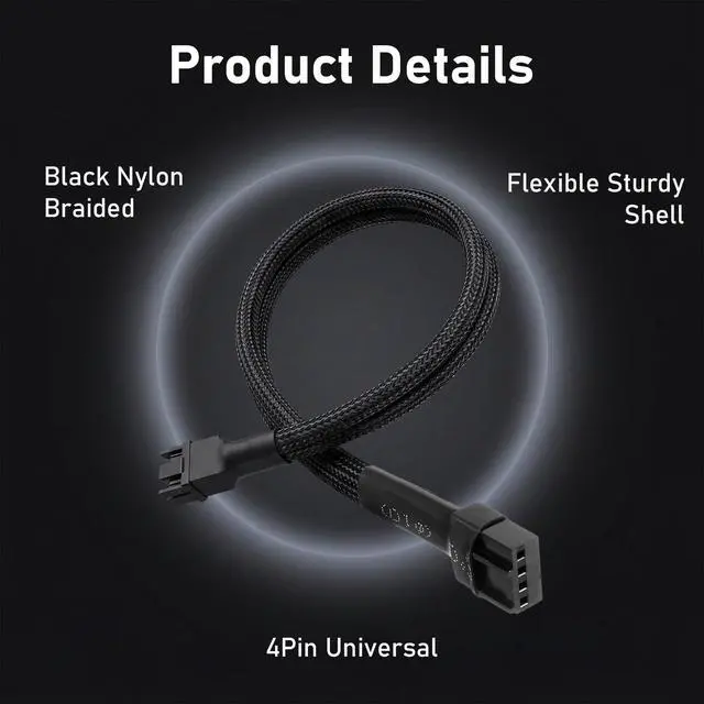 Alt view image 3 of 7 - Viliqiou 5-Pack 12" PWM Fan Splitter, 4 Pin PC Fan Extension Cable, Black Sleeved PC Cable Extension