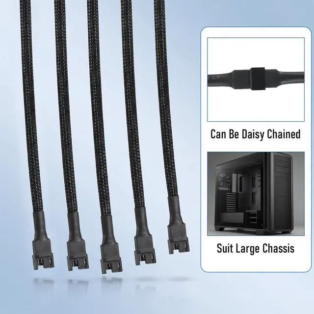 Alt view image 6 of 7 - Viliqiou 5-Pack 12" PWM Fan Splitter, 4 Pin PC Fan Extension Cable, Black Sleeved PC Cable Extension