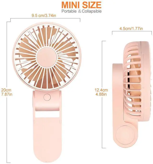 Alt view image 2 of 7 - TriPole Mini Handheld Fan USB Portable Fans Rechargeable Battery Operated Foldable Desk Fan 3 Speed Hanging Personal Fan for Home Office Indoor Use Outdoor Travel