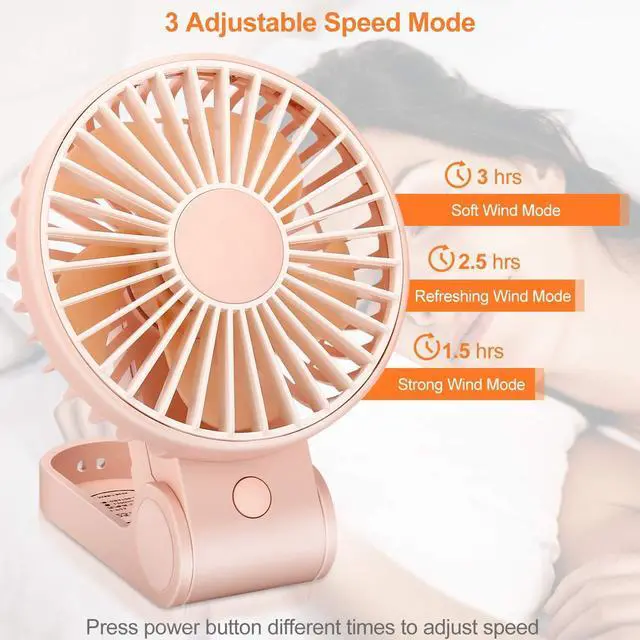 Alt view image 4 of 7 - TriPole Mini Handheld Fan USB Portable Fans Rechargeable Battery Operated Foldable Desk Fan 3 Speed Hanging Personal Fan for Home Office Indoor Use Outdoor Travel
