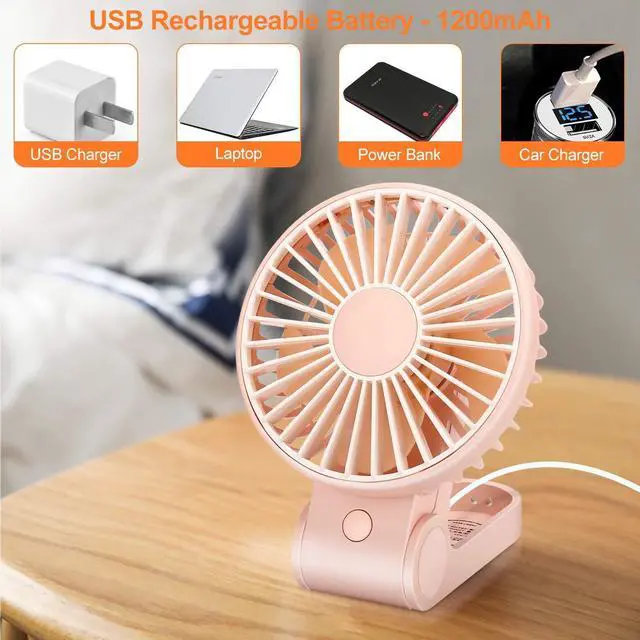 Alt view image 5 of 7 - TriPole Mini Handheld Fan USB Portable Fans Rechargeable Battery Operated Foldable Desk Fan 3 Speed Hanging Personal Fan for Home Office Indoor Use Outdoor Travel