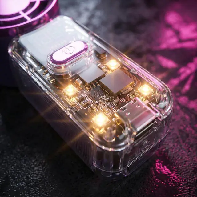 Alt view image 7 of 7 - Samffy Handheld Portable Turbo Fan with Lights, Cyberpunk Mini Fan with LED Display &5 Speeds,USB C Rechargeable Small Pocket Fan for Concert/Camping/Travel/Outdoor Gift for Women Girl