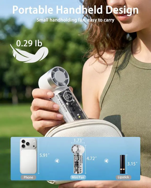 Alt view image 5 of 7 - VewePata Portable Handheld Mini Fan, Rechargeable Personal Fan, White | 199 Speeds, LED Display, Light Torch, 3000mAh USB & Battery Operated Portable Fan for Travel, Outdoor,Concerts Camping Makeup