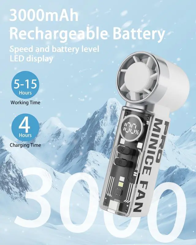 Alt view image 7 of 7 - VewePata Portable Handheld Mini Fan, Rechargeable Personal Fan, White | 199 Speeds, LED Display, Light Torch, 3000mAh USB & Battery Operated Portable Fan for Travel, Outdoor,Concerts Camping Makeup