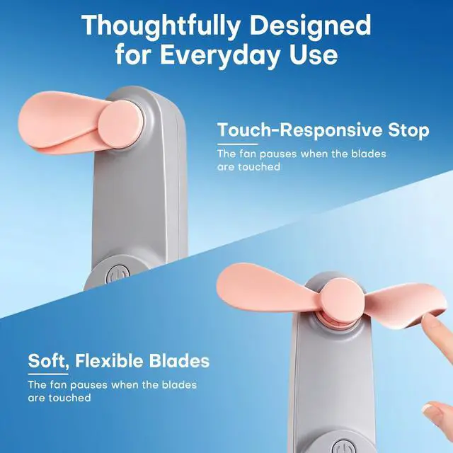 Alt view image 3 of 7 - Nezylaf Portable mini handheld Fan, small Rechargeable Personal Fan for 9-15 Hours Runtime, Pocket Design for Travel/Women Essentials/vacation/beach/vacation/airplane/disney