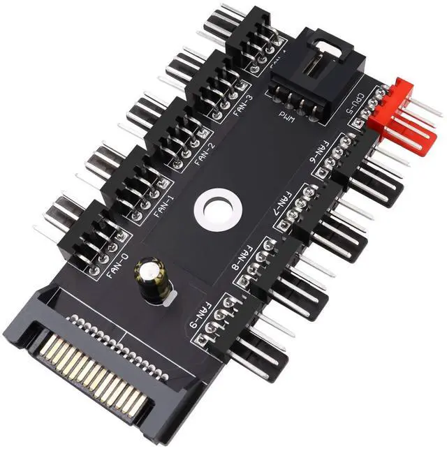 Main image of Fan Hub Splitter Extension Cable, 1 to 10 Way Power Supply Cable 15-Pin SATA Powered PWM PC Case Motherboard Fan Power Adapter Extension Cord Hub for Desktop Computer Case 4-Pin and 3-Pin Cooling Fan