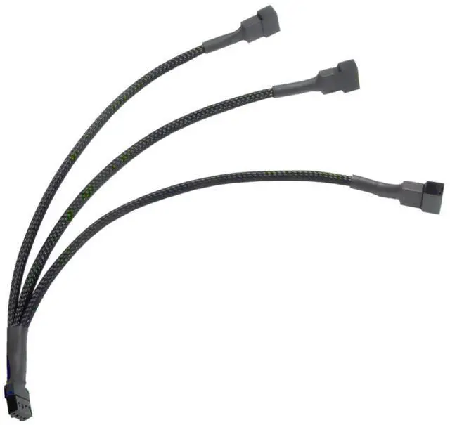 Main image of FITE ON 4Pin 1 to 3 Ways PWM Fan Splitter Cable Black Sleeved Fan Power Extension Cable 4Pin Female to 3X 4Pin Male 27cm/10.5 inches