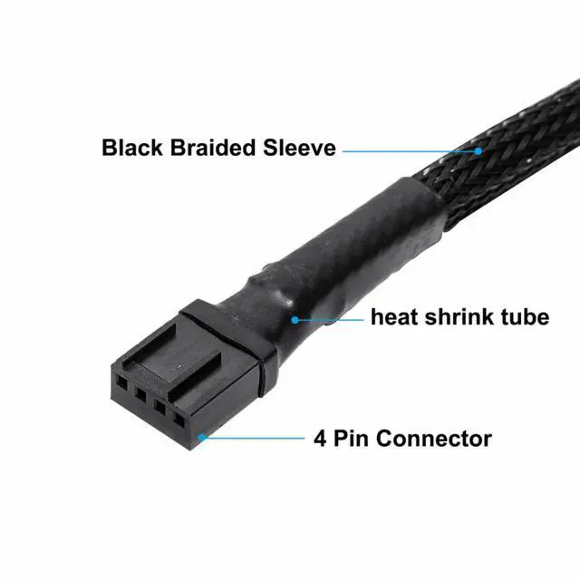 Alt view image 4 of 5 - FITE ON 4Pin 1 to 3 Ways PWM Fan Splitter Cable Black Sleeved Fan Power Extension Cable 4Pin Female to 3X 4Pin Male 27cm/10.5 inches