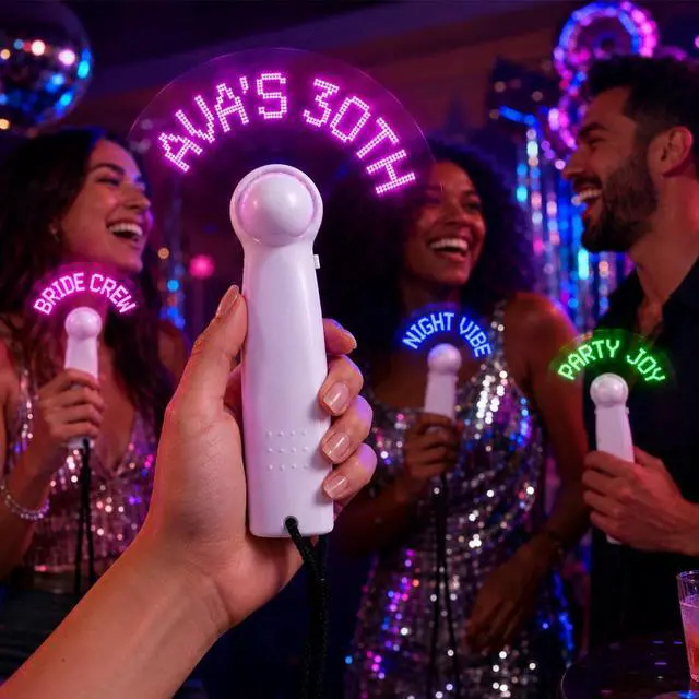 Alt view image 6 of 7 - HOFMOY Custom LED Message Fan Personalized Mini Handheld Fan, Bulk Party Favors for Adults Weddings, Birthdays, Bridal Showers, Concerts & Graduations
