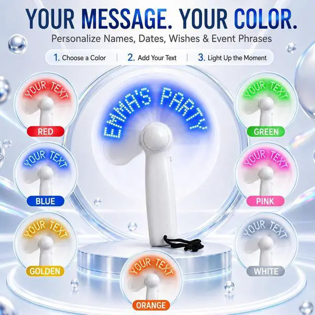 Alt view image 3 of 7 - HOFMOY Custom LED Message Fan Personalized Mini Handheld Fan, Bulk Party Favors for Adults Weddings, Birthdays, Bridal Showers, Concerts & Graduations
